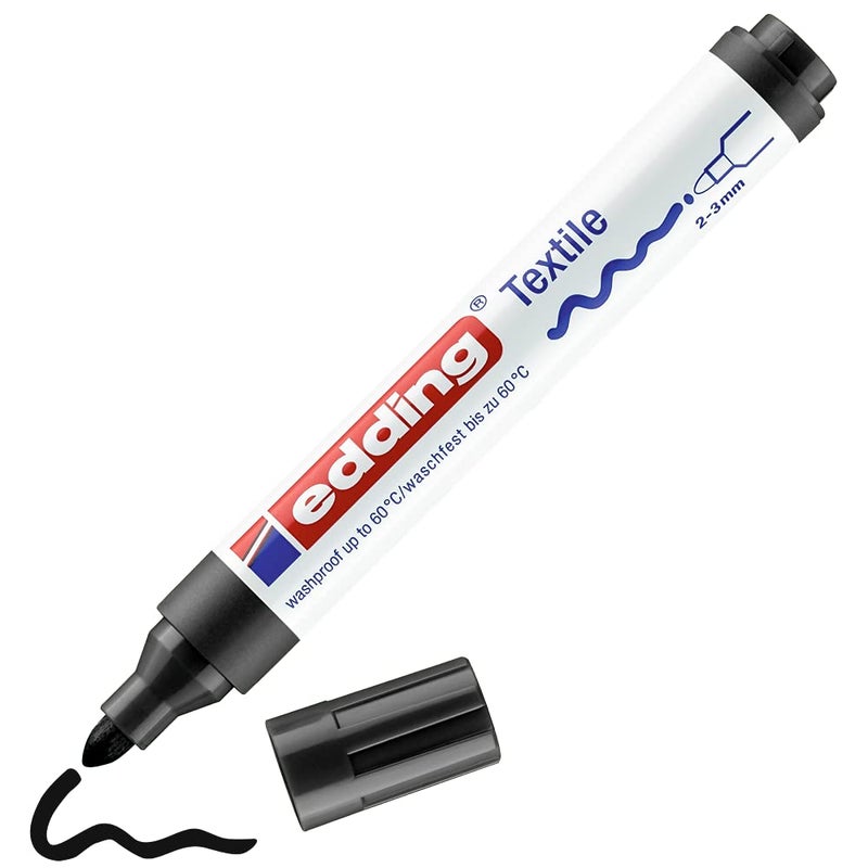 edding 4500 textile marker - black - 1 pen - round nib 2-3 mm - permanent fabric markers for drawing on textiles, wash-resistant up to 60 Â°C - marker pens for fabric lettering - Image 1